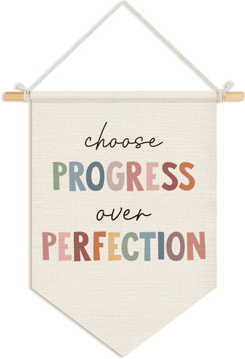 Wheatwin Classroom Wall Decor, Progress Over Perfection Pennant Flag Banner, Inspirational Wall Hanging Decor for Kindergarten Boho Classroom Kids Toddler Playroom, Teacher Gifts 15x11 Inch - Image 1